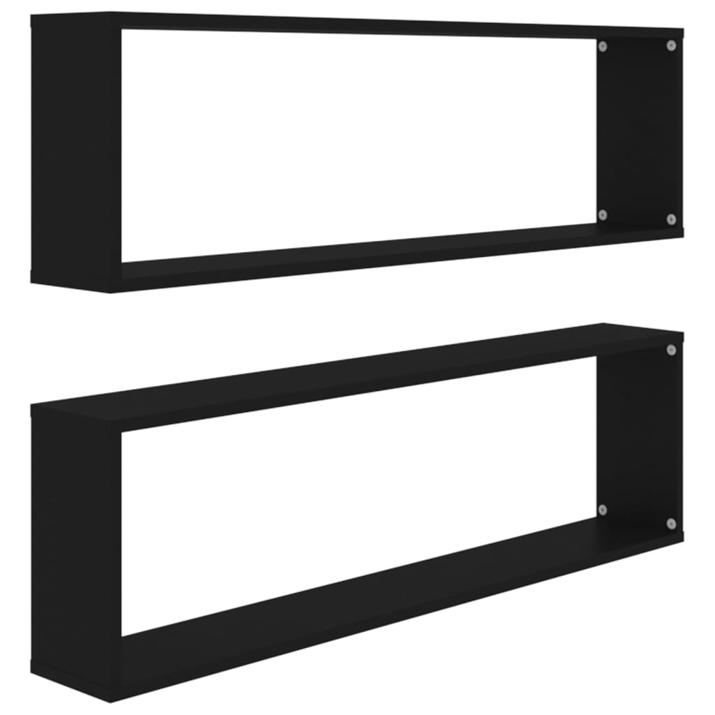 2 db fekete szerelt fa fali polc 100 x 15 x 30 cm