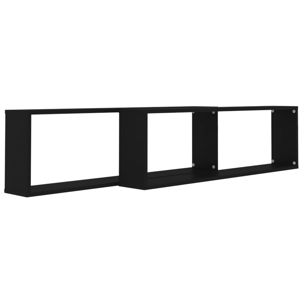 2 db fekete szerelt fa fali polc 100 x 15 x 30 cm