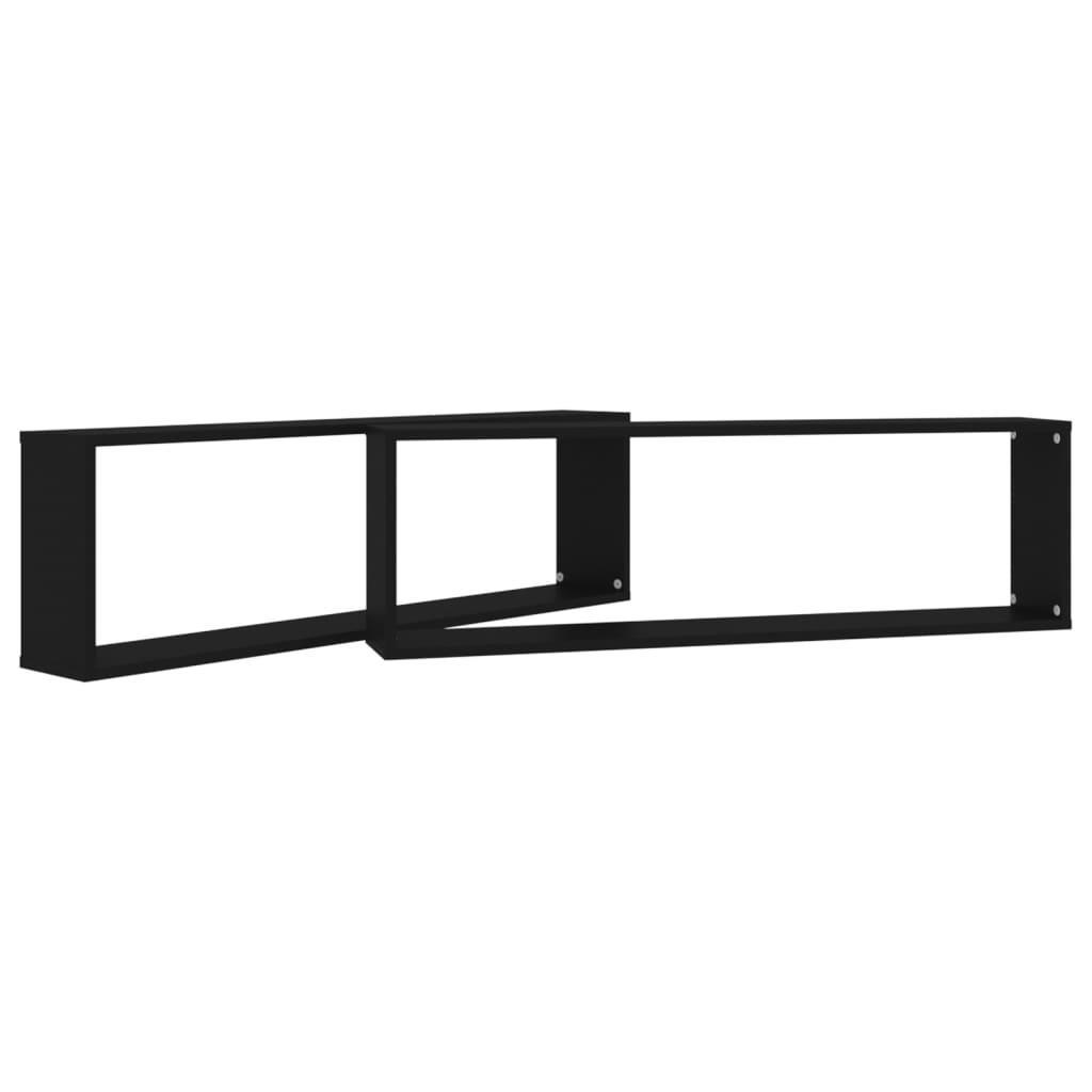 2 db fekete szerelt fa fali polc 100 x 15 x 30 cm