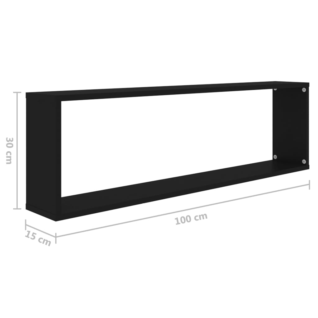 2 db fekete szerelt fa fali polc 100 x 15 x 30 cm