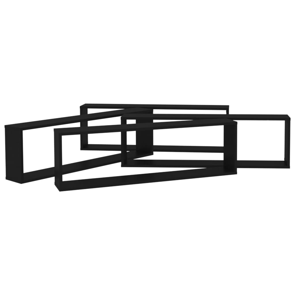 4 db fekete szerelt fa fali polc 100 x 15 x 30 cm