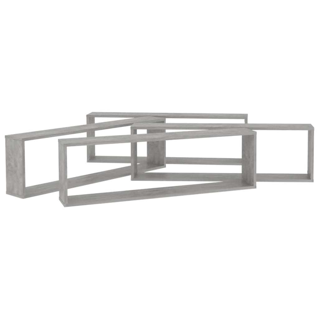 4 db betonszürke szerelt fa fali polc 100 x 15 x 30 cm