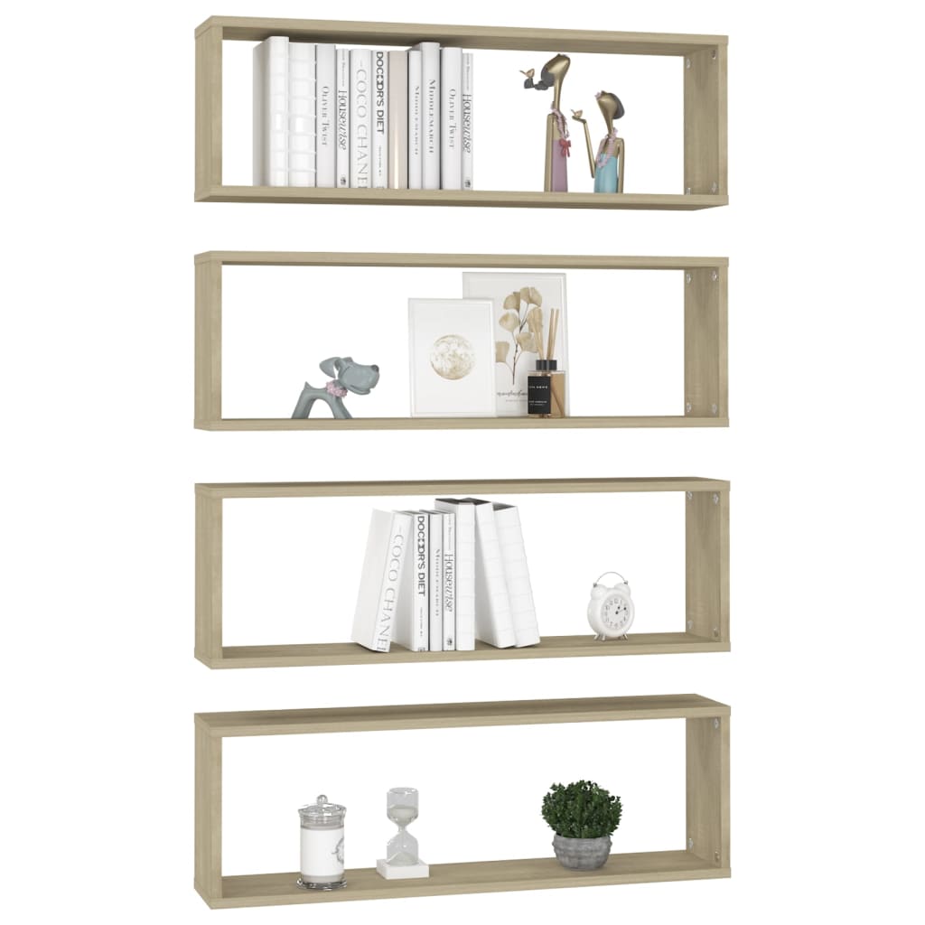 4 db sonoma tölgy színű szerelt fa fali polc 80 x 15 x 26,5 cm