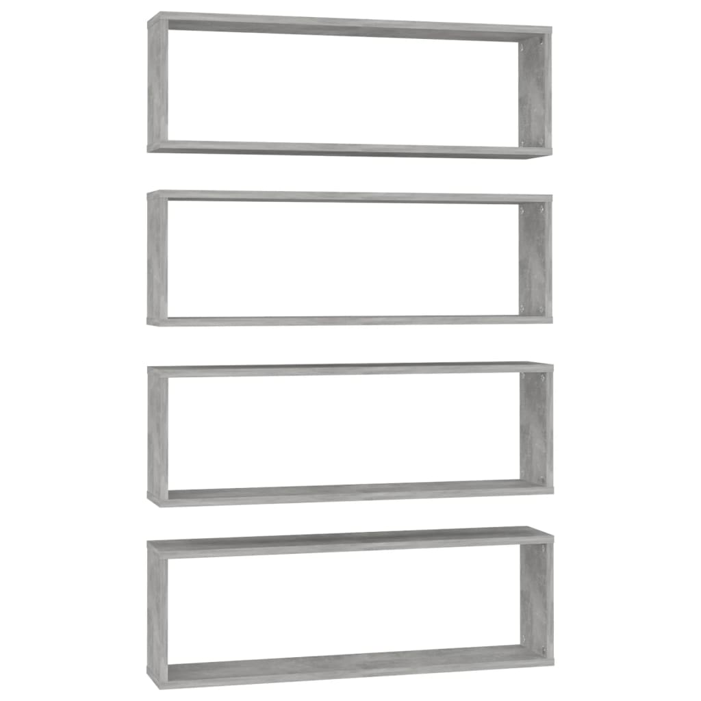 4 db betonszürke szerelt fa fali kockapolc 80 x 15 x 26,5 cm