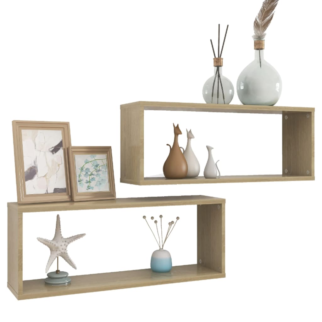 2 db sonoma tölgy szerelt fa négyszögű fali polc 60x15x23 cm