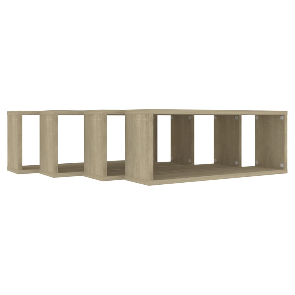 4 db sonoma tölgy szerelt fa négyszögű fali polc 60x15x23cm