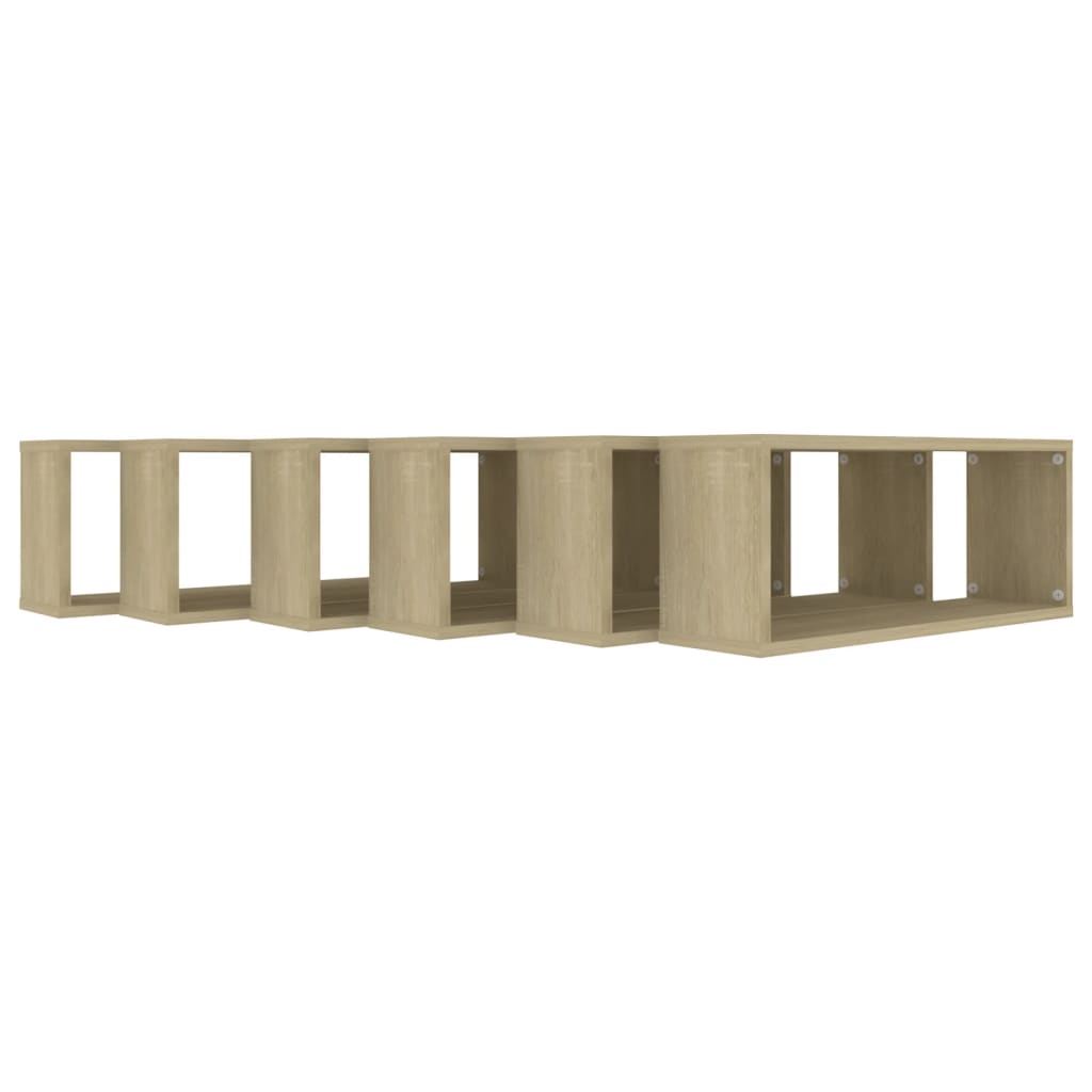 6 db sonoma tölgy szerelt fa négyszögű fali polc 60x15x23cm