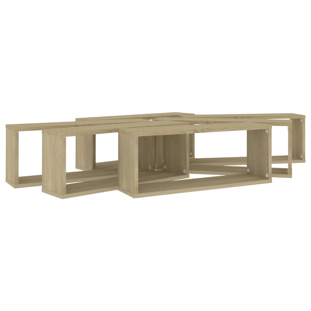 6 db sonoma tölgy szerelt fa négyszögű fali polc 60x15x23cm