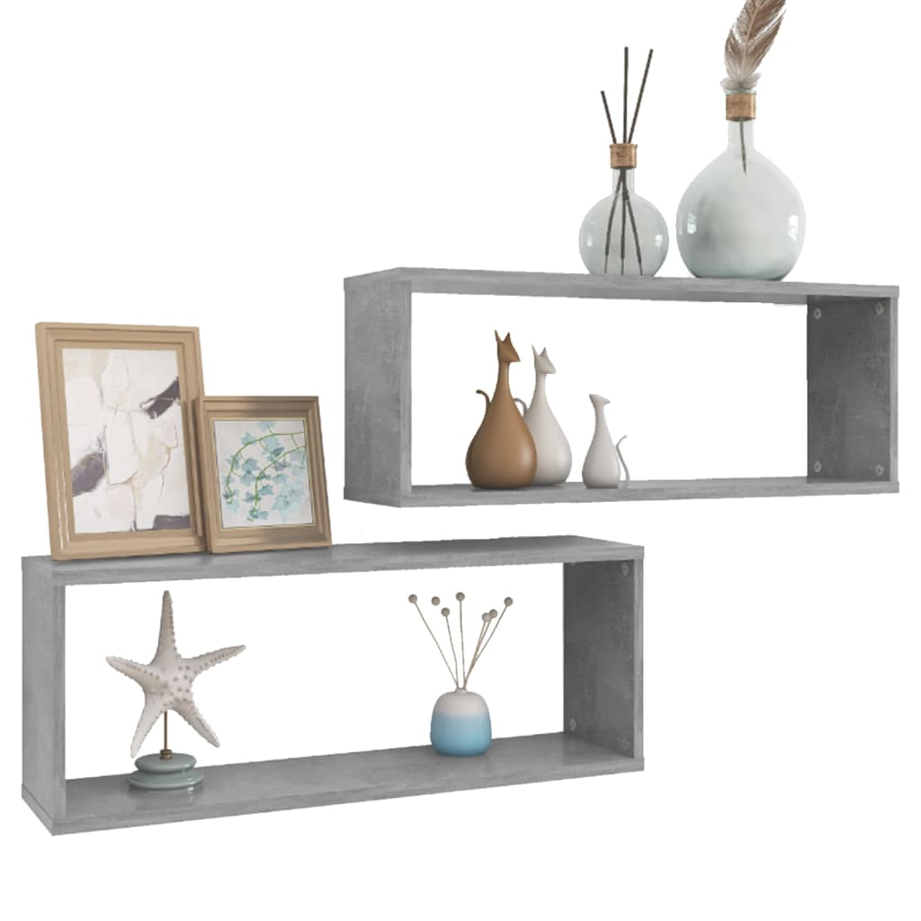 2 db betonszürke szerelt fa négyszögű fali polc 60 x 15 x 23 cm