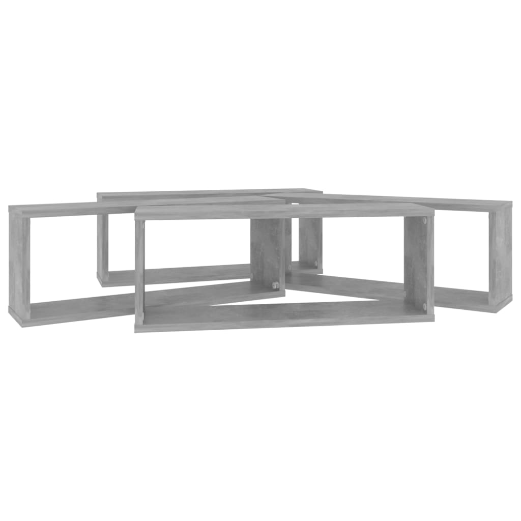 4 db betonszürke szerelt fa négyszögű fali polc 60 x 15 x 23 cm