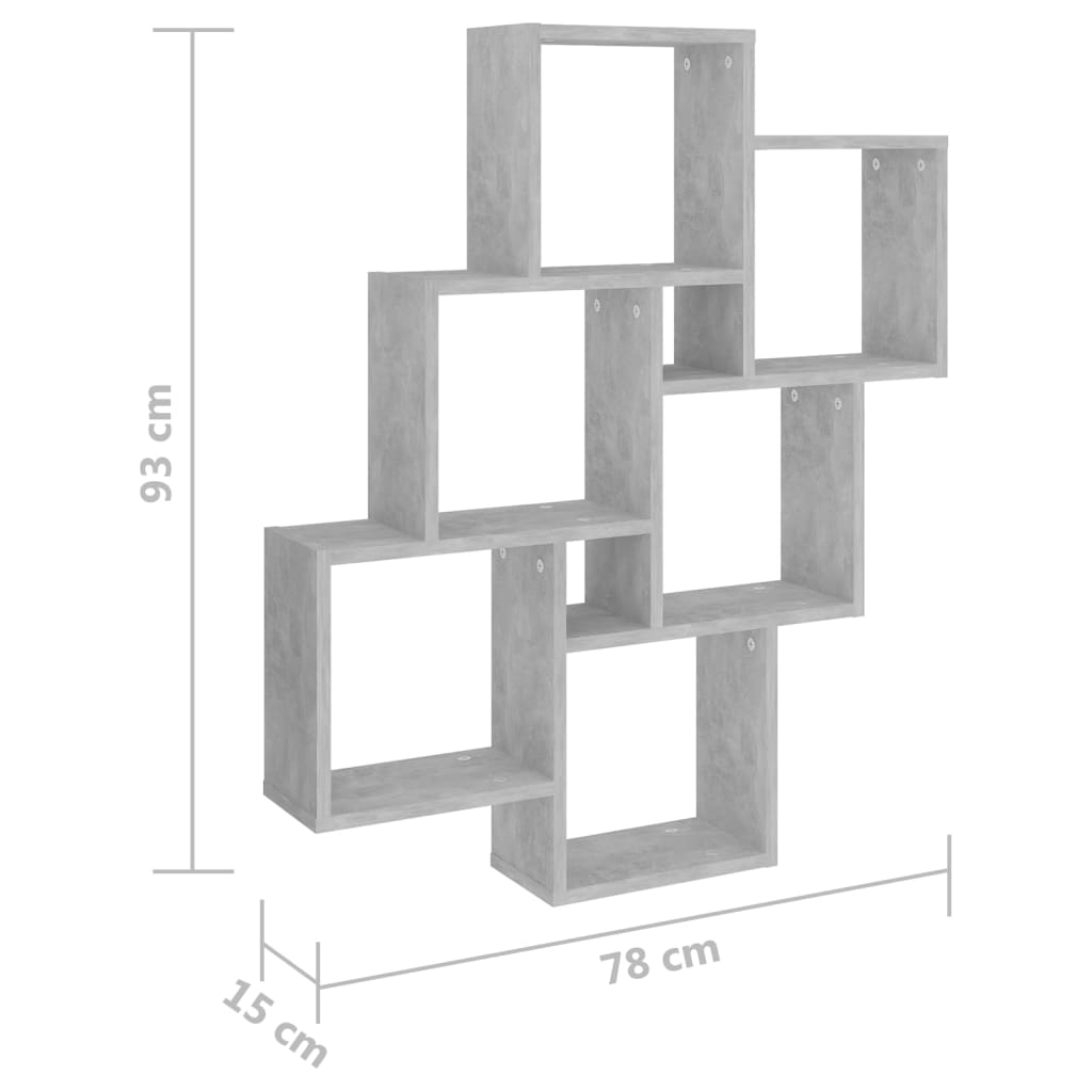 betonszürke szerelt fa négyszögű fali polc 78 x 15 x 93 cm