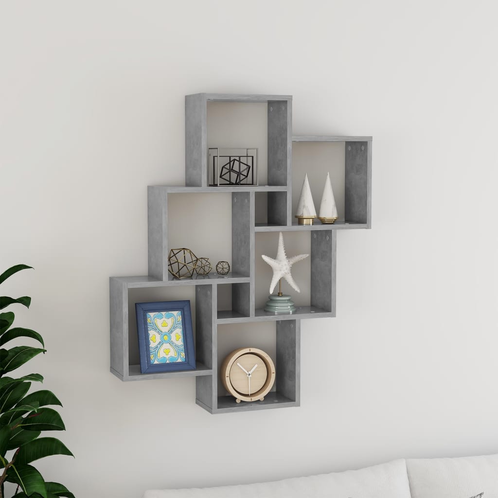 betonszürke szerelt fa négyszögű fali polc 78 x 15 x 93 cm
