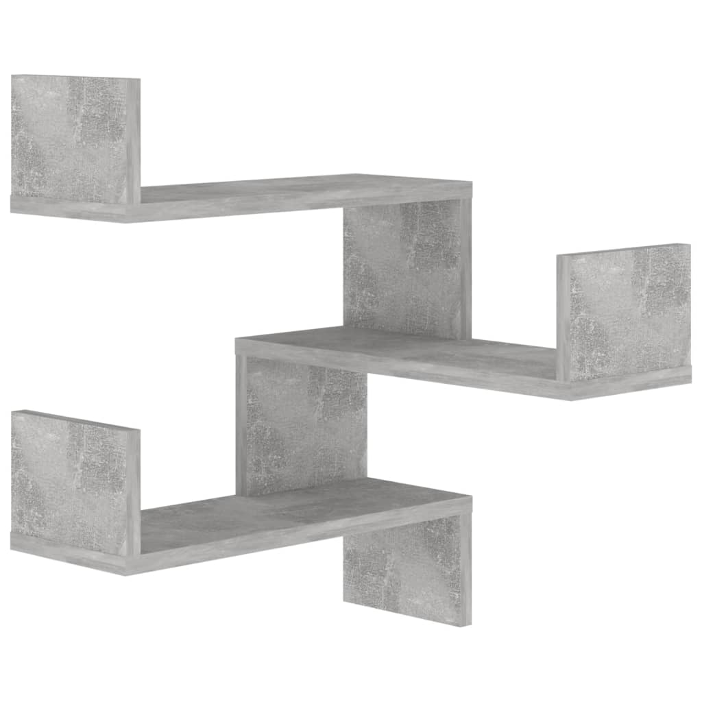 2 db betonszürke szerelt fa fali sarokpolc 40 x 40 x 50 cm
