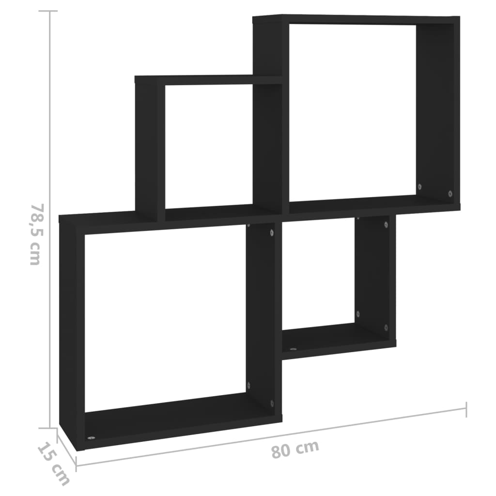 fekete szerelt fa szögletes fali polc 80 x 15 x 78,5 cm