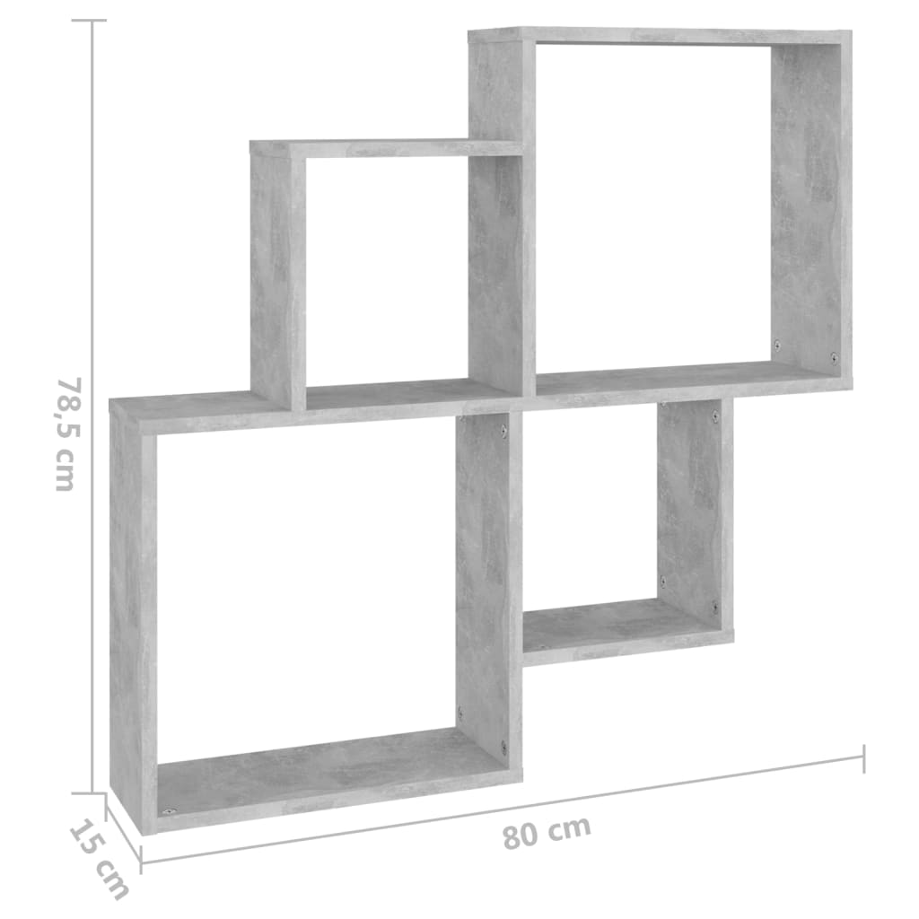 betonszürke szerelt fa szögletes fali polc 80 x 15 x 78,5 cm
