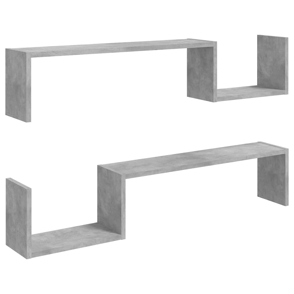 2 db betonszürke szerelt fa fali polc 100 x 15 x 20 cm