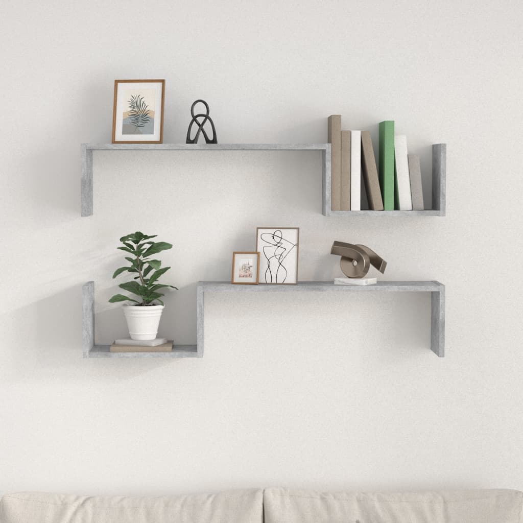 2 db betonszürke szerelt fa fali polc 100 x 15 x 20 cm