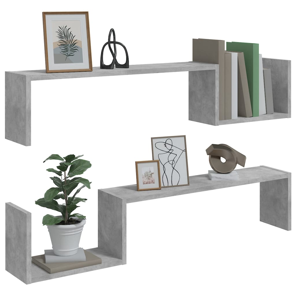 2 db betonszürke szerelt fa fali polc 100 x 15 x 20 cm