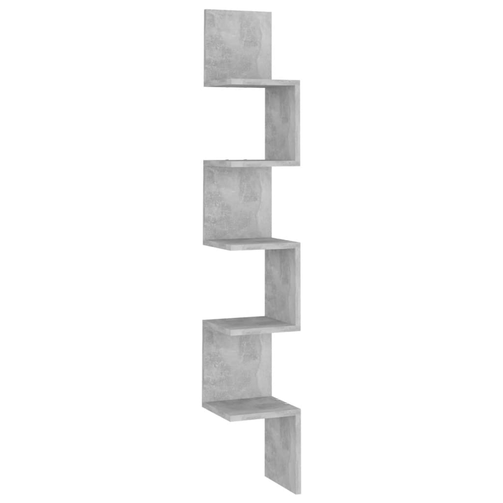 betonszürke szerelt fa fali sarokpolc 20 x 20 x 127,5 cm