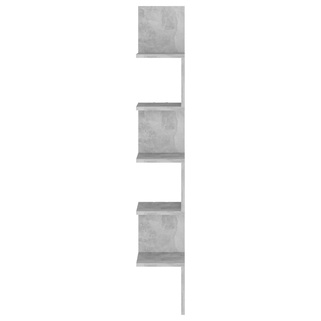 betonszürke szerelt fa fali sarokpolc 20 x 20 x 127,5 cm