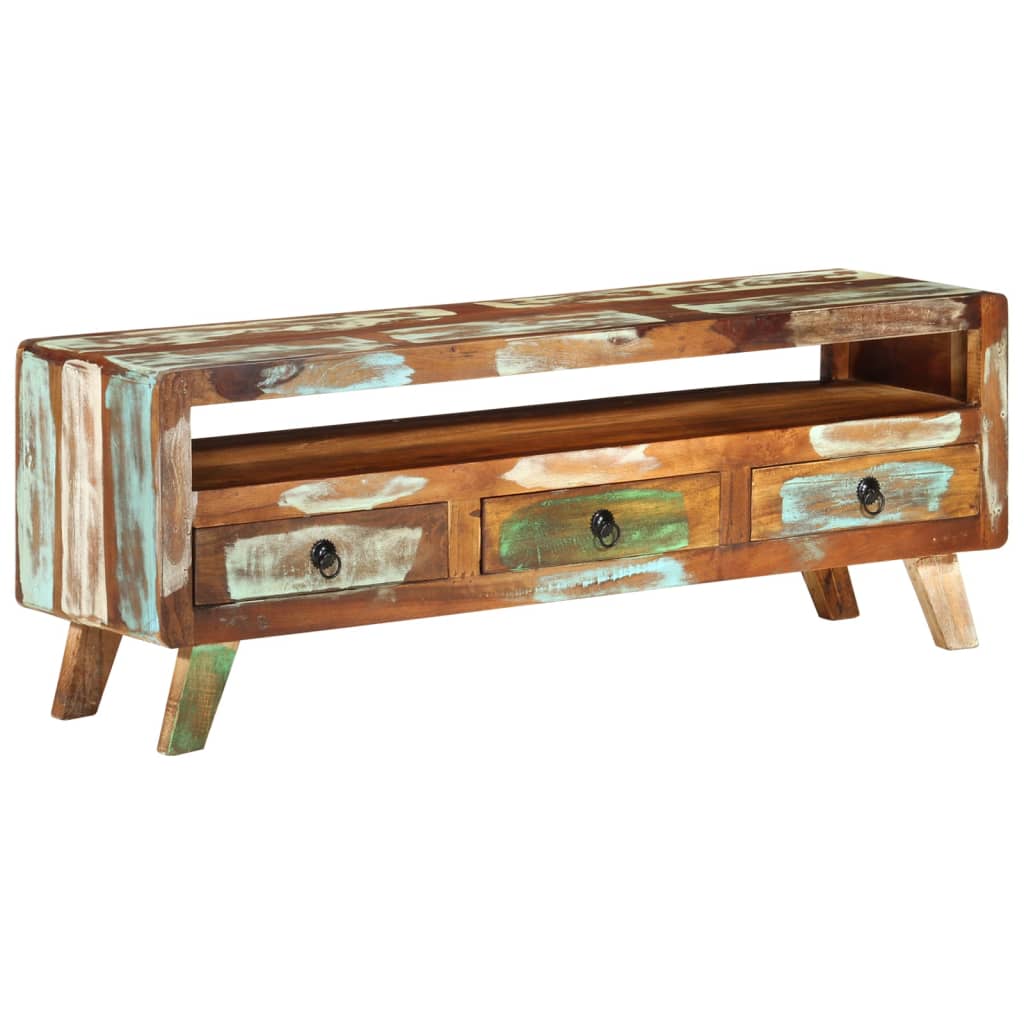 többszínű tömör újrahasznosított fa TV-szekrény 110x30x40 cm