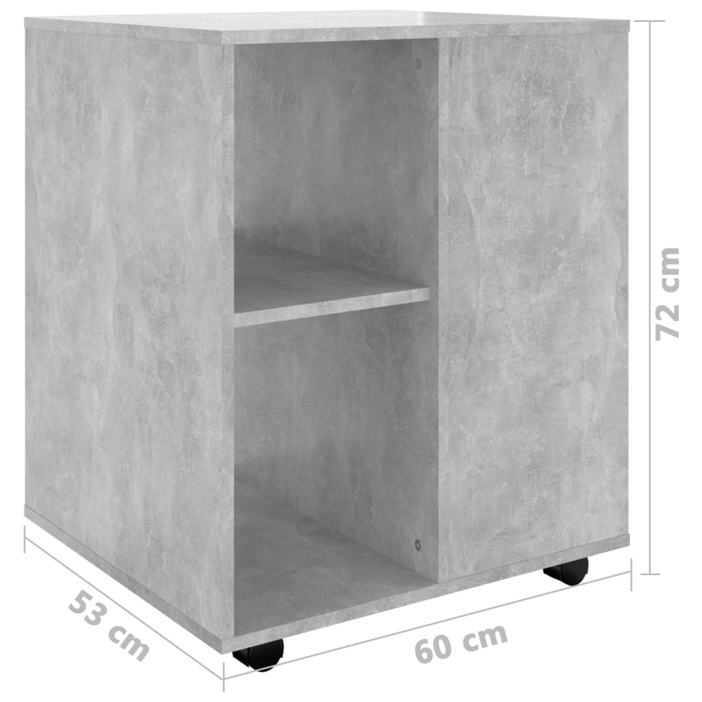 betonszürke szerelt fa kerekes szekrény 60 x 53 x 72 cm