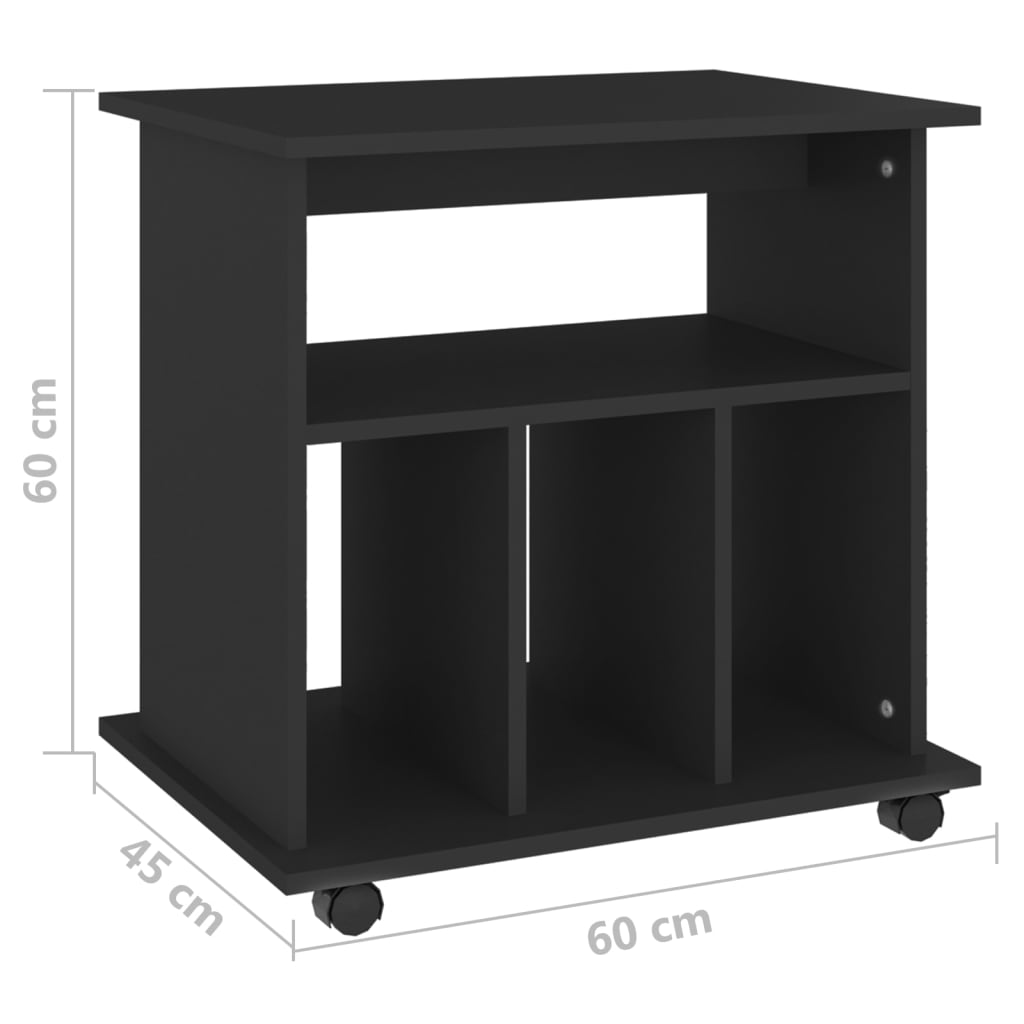 fekete szerelt fa kerekes szekrény 60 x 45 x 60 cm