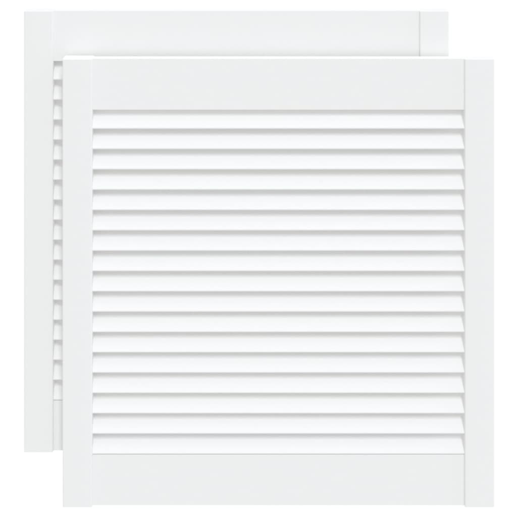 2 db fehér tömör fenyőfa lamellás szekrényajtó 61,5 x 59,4 cm