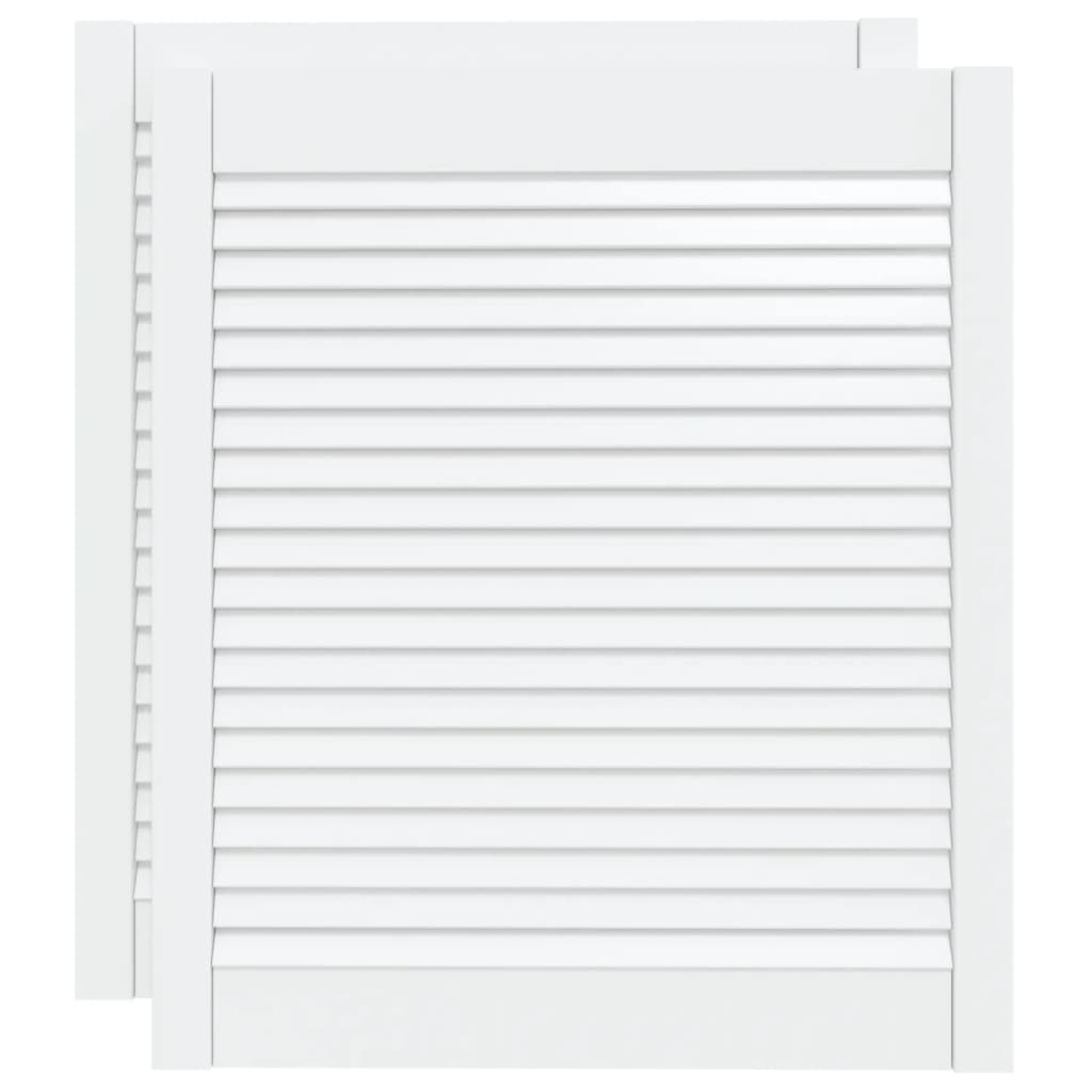 2 db fehér tömör fenyőfa lamellás szekrényajtó 69 x 59,4 cm