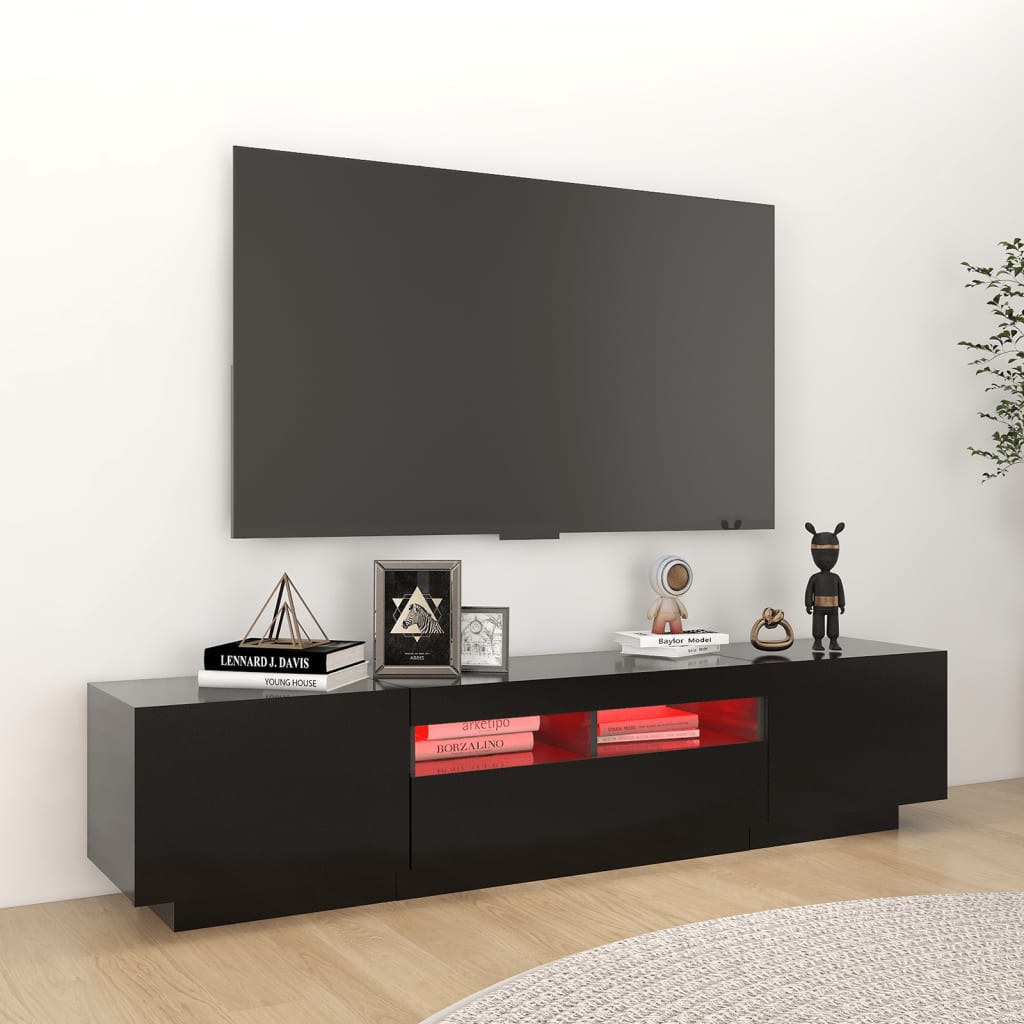 fekete TV-szekrény LED-lámpákkal 180 x 35 x 40 cm