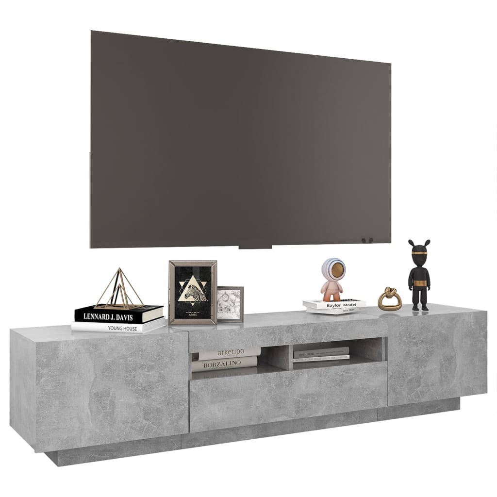 betonszürke TV-szekrény LED-lámpákkal 180 x 35 x 40 cm