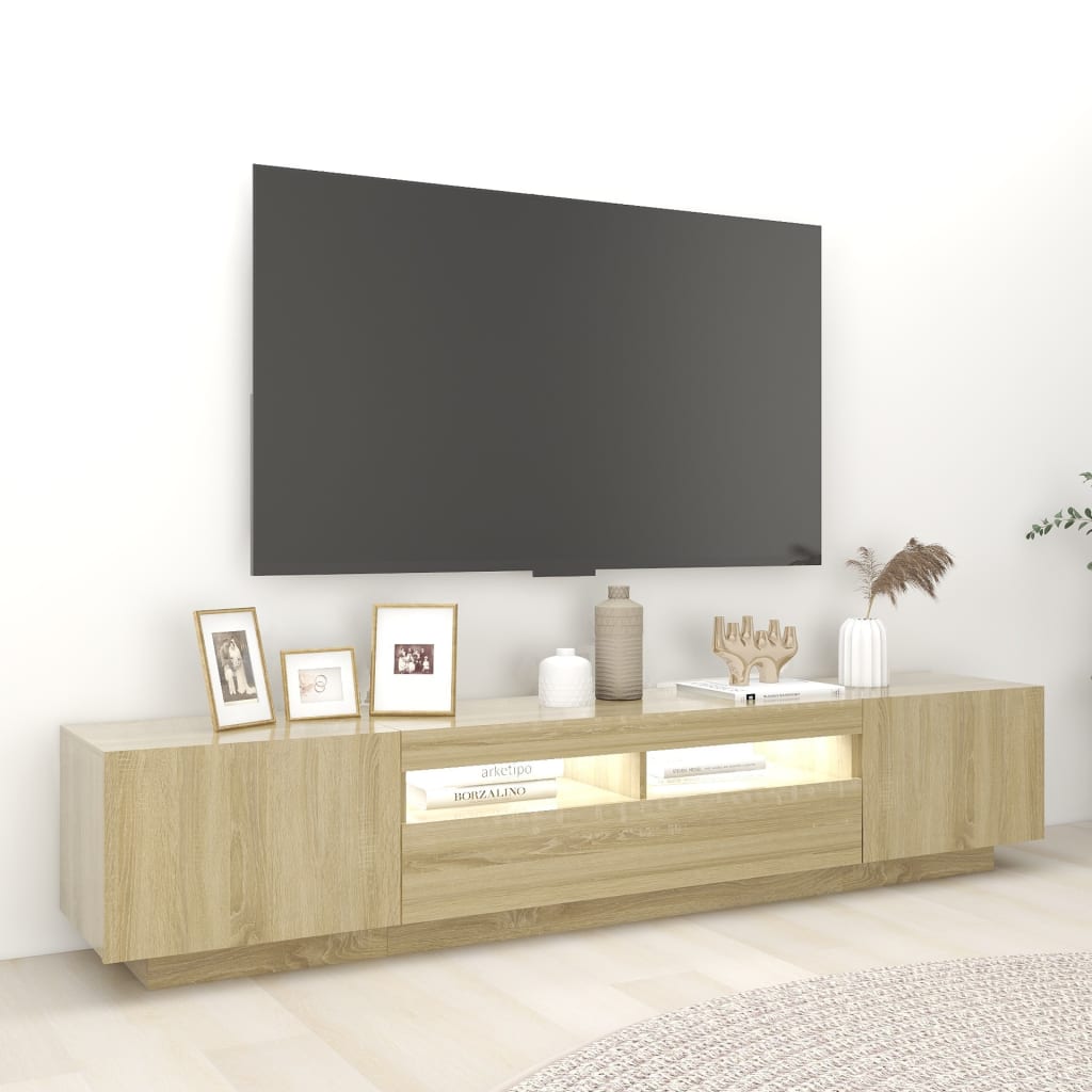 sonoma tölgy színű TV-szekrény LED-lámpákkal 200 x 35 x 40 cm