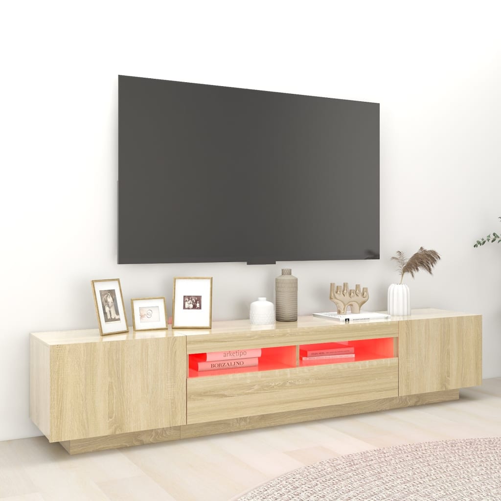 sonoma tölgy színű TV-szekrény LED-lámpákkal 200 x 35 x 40 cm