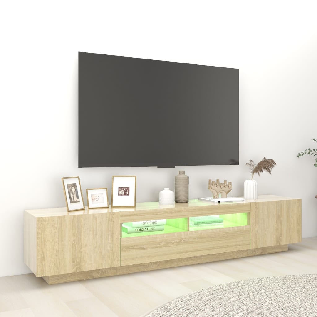 sonoma tölgy színű TV-szekrény LED-lámpákkal 200 x 35 x 40 cm