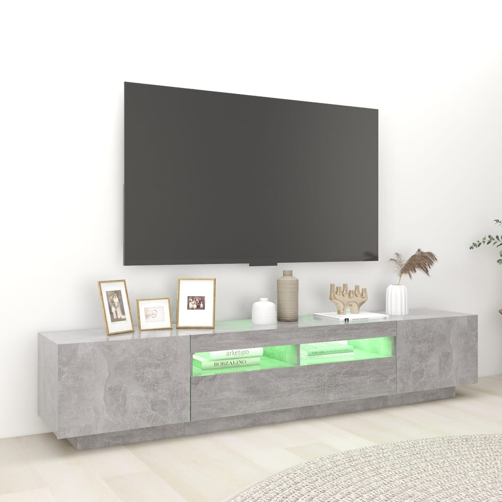 betonszürke TV-szekrény LED-lámpákkal 200 x 35 x 40 cm