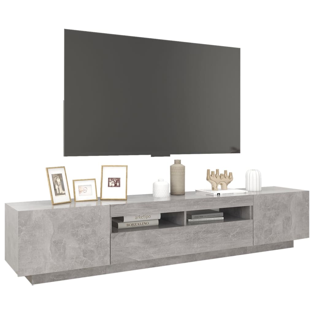betonszürke TV-szekrény LED-lámpákkal 200 x 35 x 40 cm