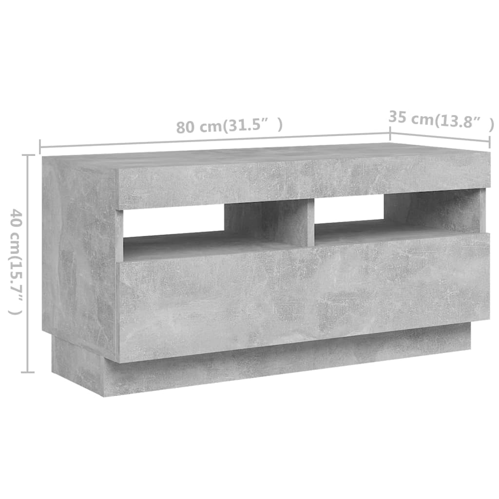 betonszürke TV-szekrény LED-lámpákkal 260 x 35 x 40 cm