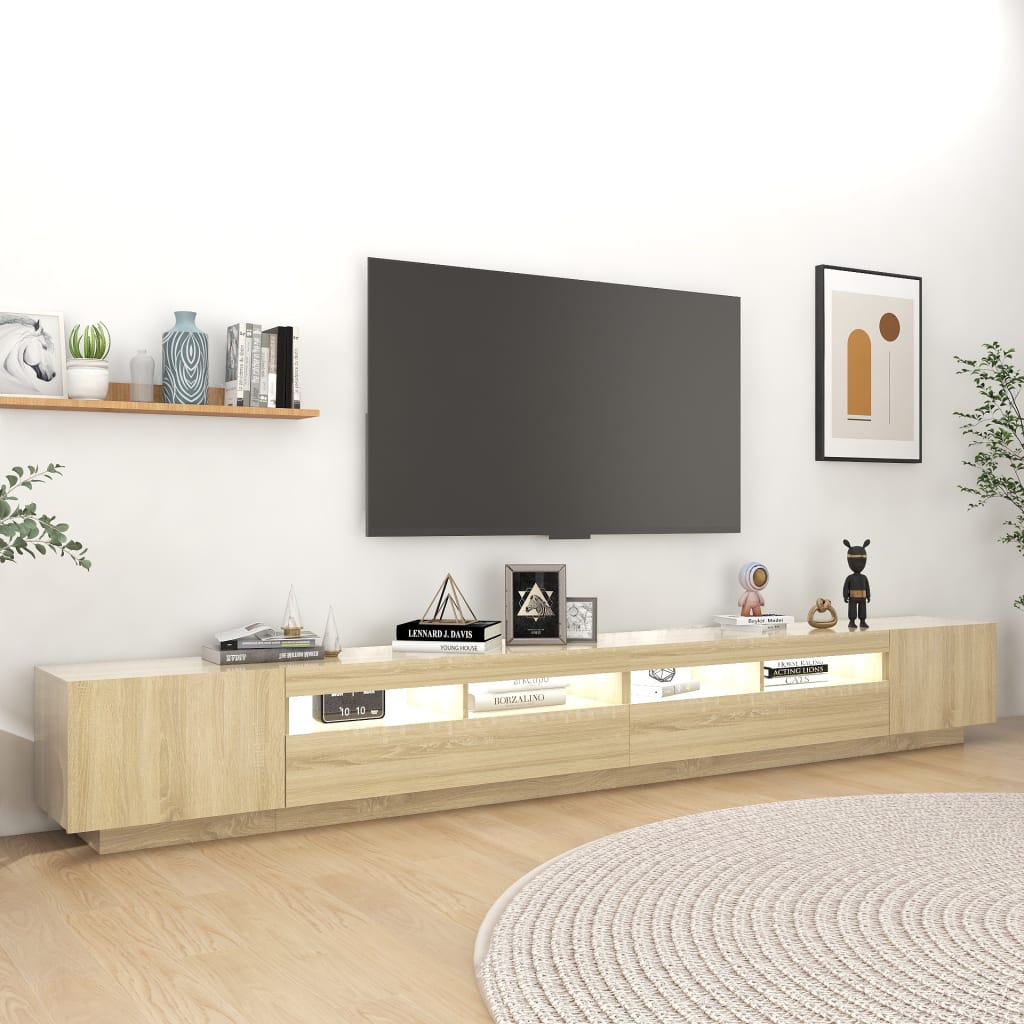 sonoma tölgy színű TV-szekrény LED-lámpákkal 300 x 35 x 40 cm