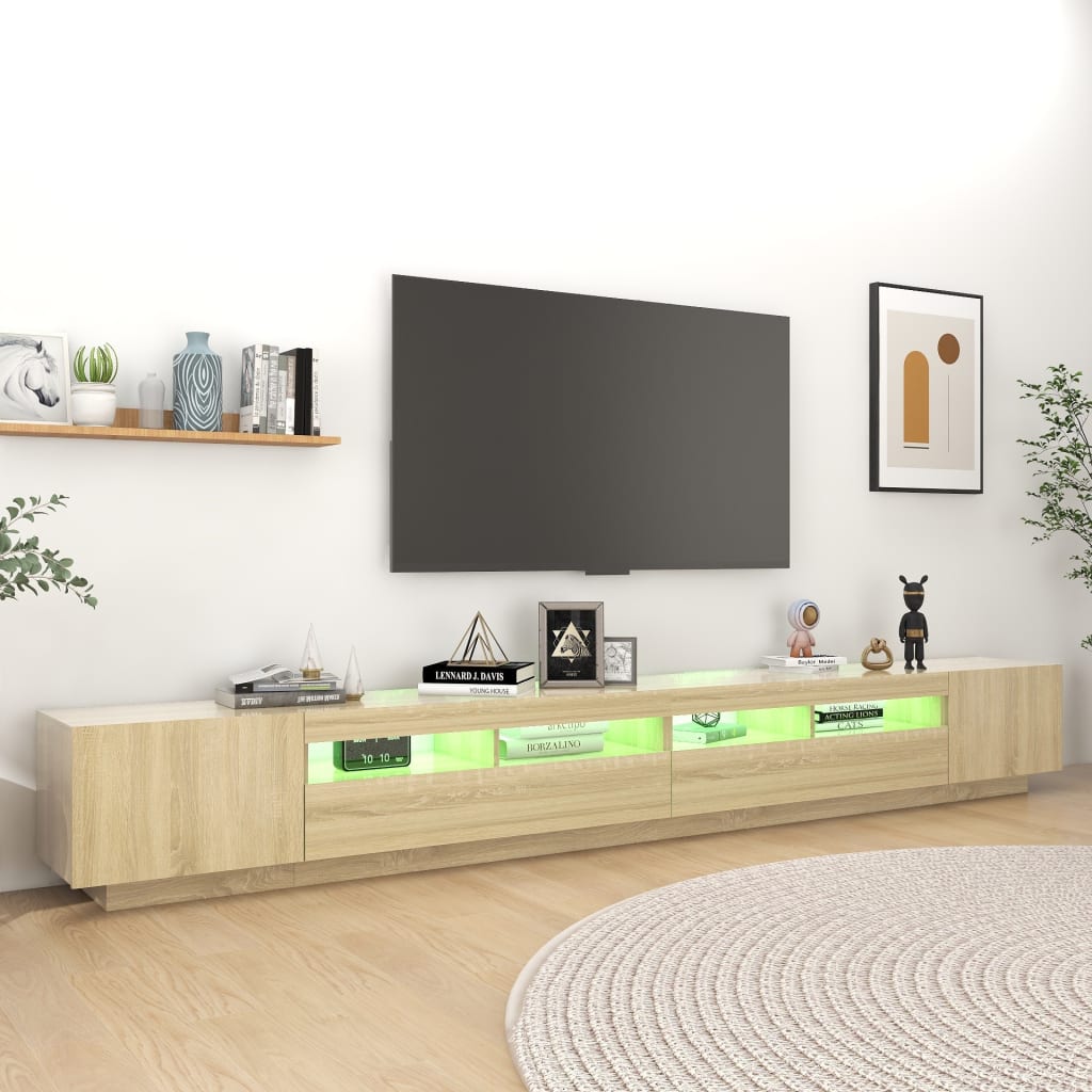 sonoma tölgy színű TV-szekrény LED-lámpákkal 300 x 35 x 40 cm