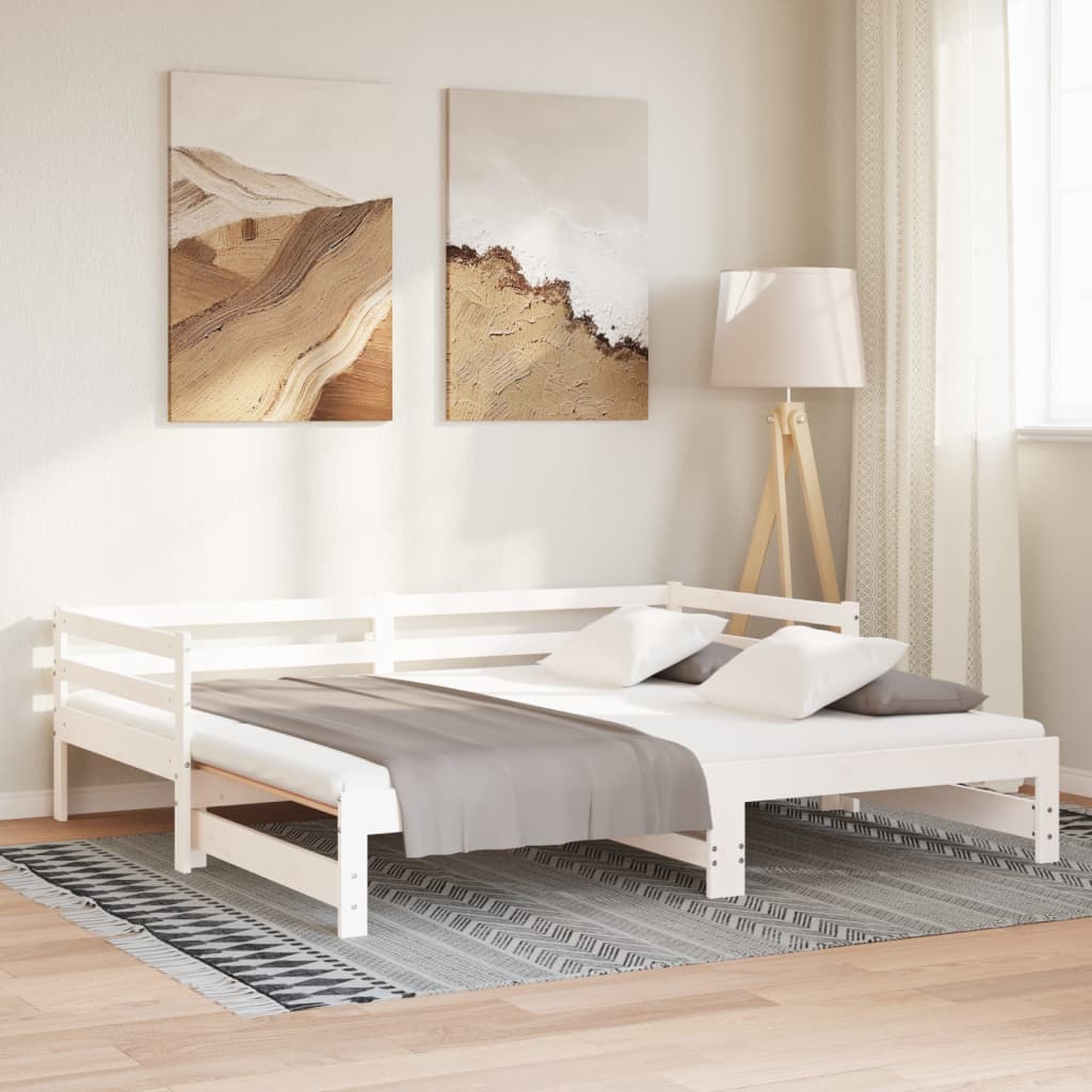 fehér tömör fenyőfa kihúzható kanapéágy 2 x (90 x 200) cm