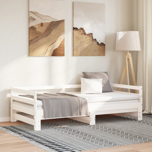 fehér tömör fenyőfa kihúzható kanapéágy 2 x (90 x 200) cm