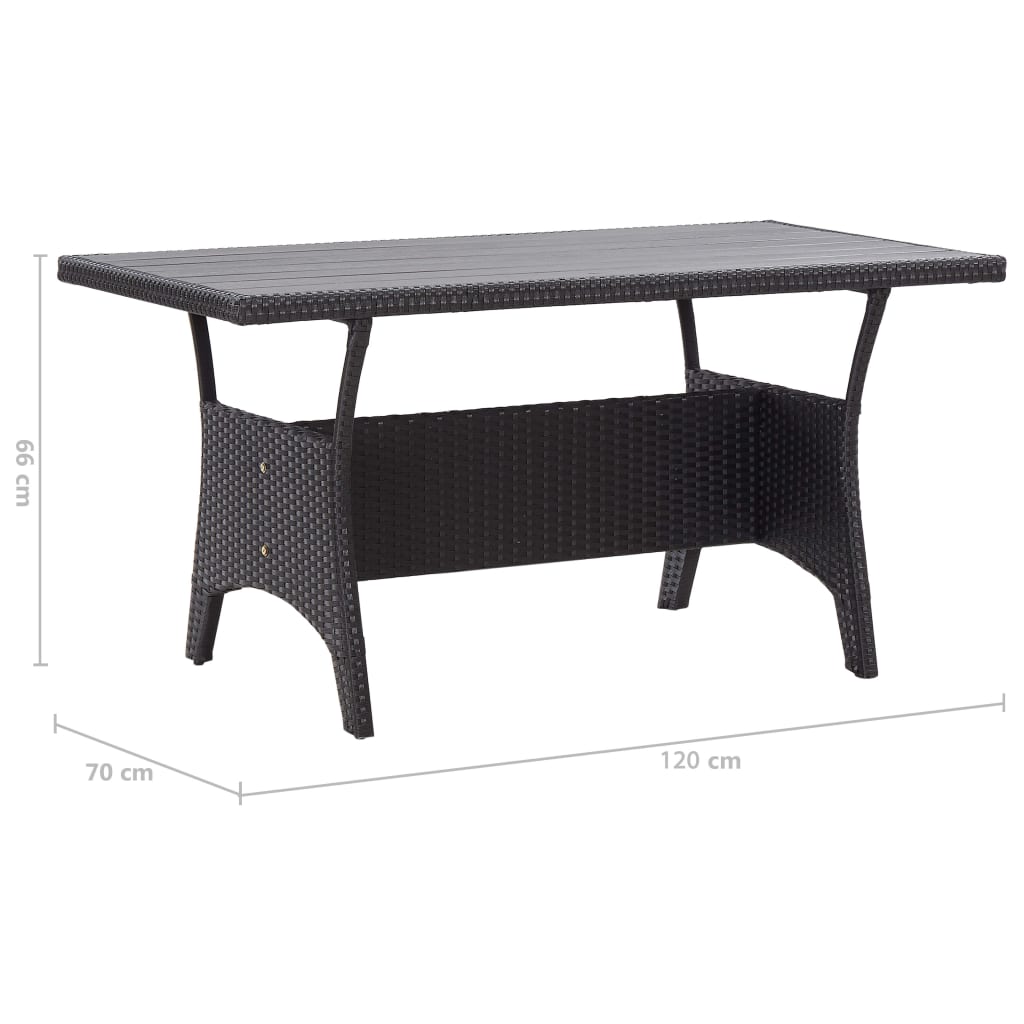 fekete polyrattan kerti asztal 120 x 70 x 66 cm