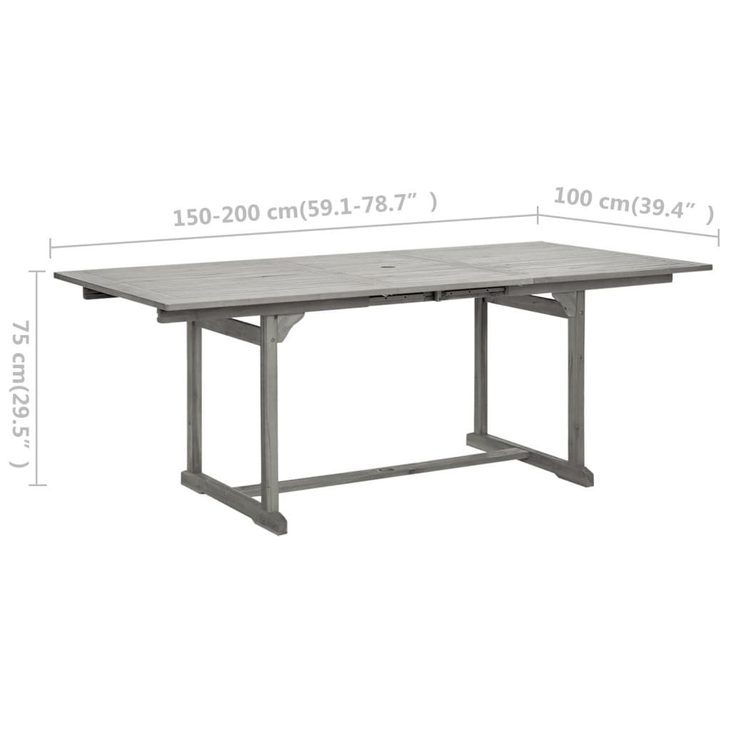 tömör akácfa kerti étkezőasztal (150-200) x 100 x 75 cm