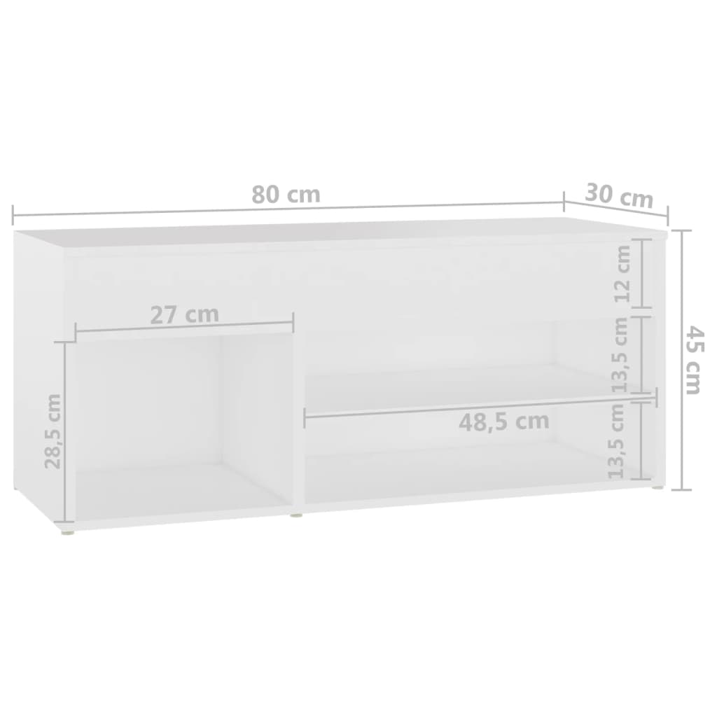 fehér szerelt fa cipőtároló pad 80 x 30 x 45 cm