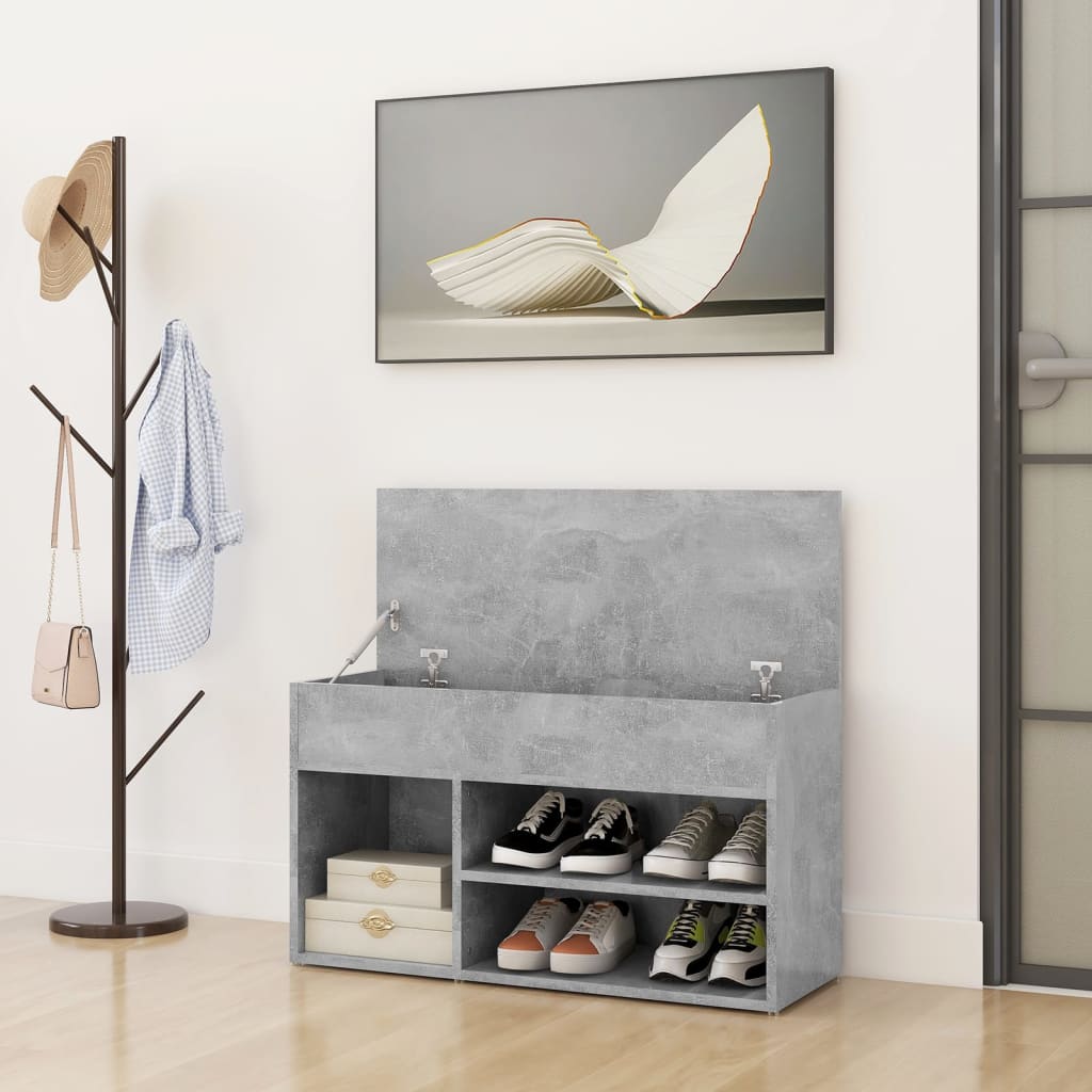 betonszürke szerelt fa cipőtároló pad 80 x 30 x 45 cm