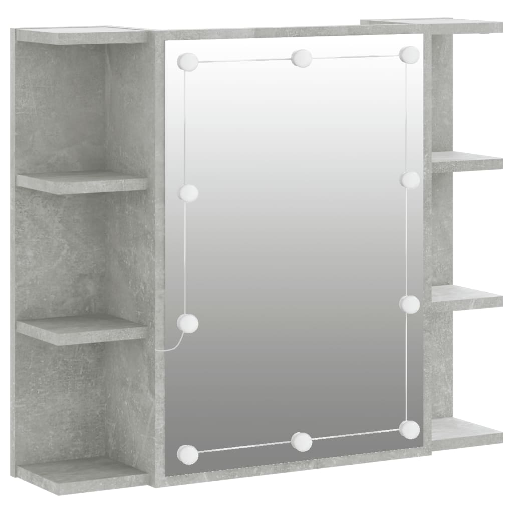 betonszürke tükrös szekrény LED-ekkel 70 x 16,5 x 60 cm