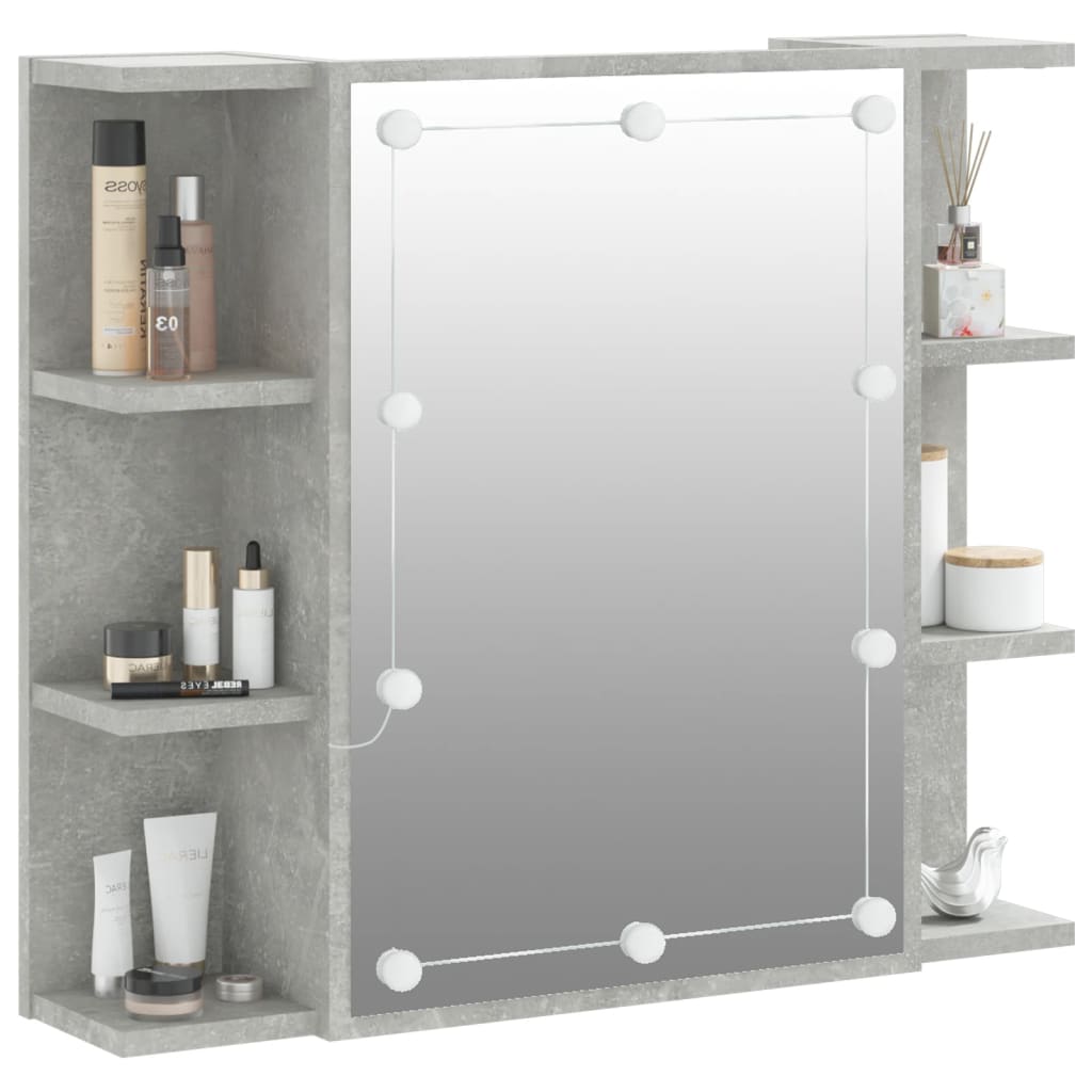 betonszürke tükrös szekrény LED-ekkel 70 x 16,5 x 60 cm