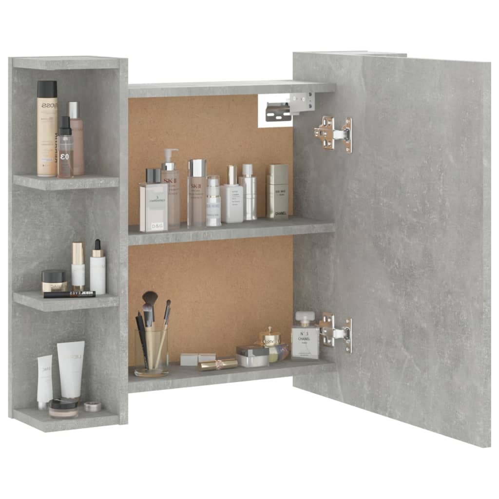 betonszürke tükrös szekrény LED-ekkel 70 x 16,5 x 60 cm