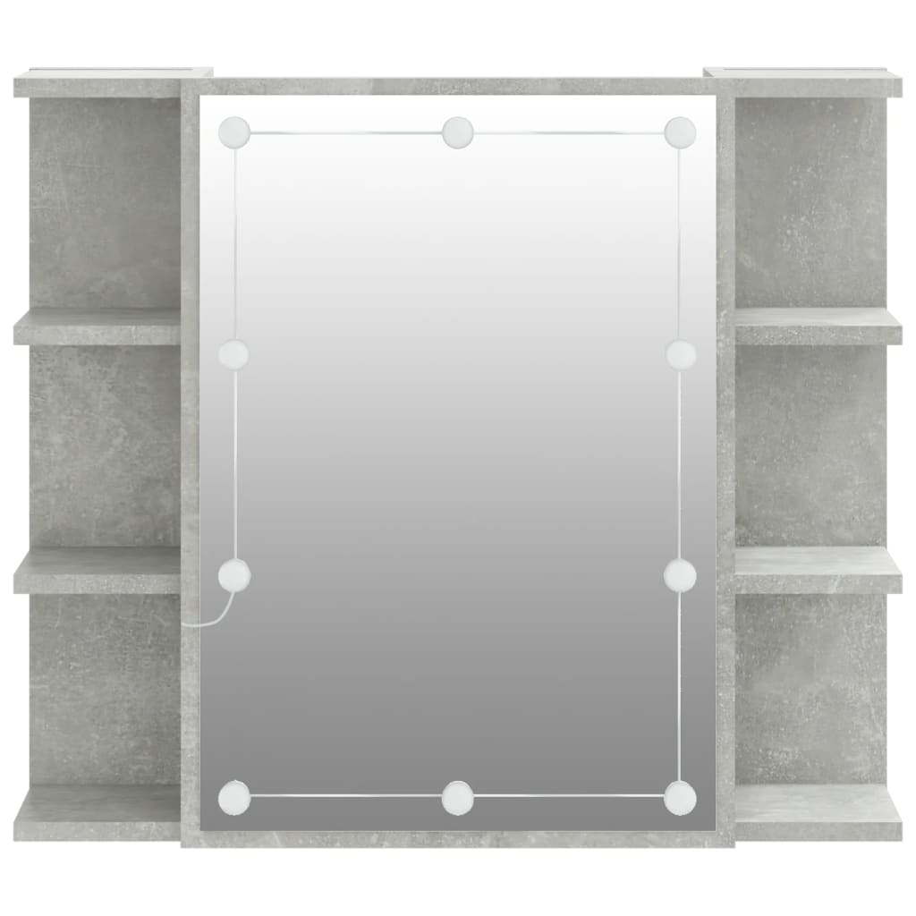 betonszürke tükrös szekrény LED-ekkel 70 x 16,5 x 60 cm