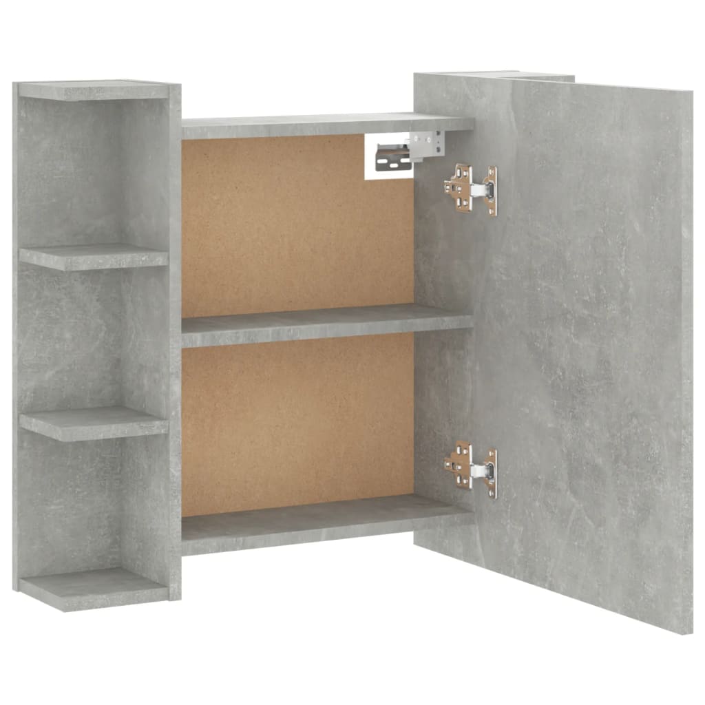 betonszürke tükrös szekrény LED-ekkel 70 x 16,5 x 60 cm